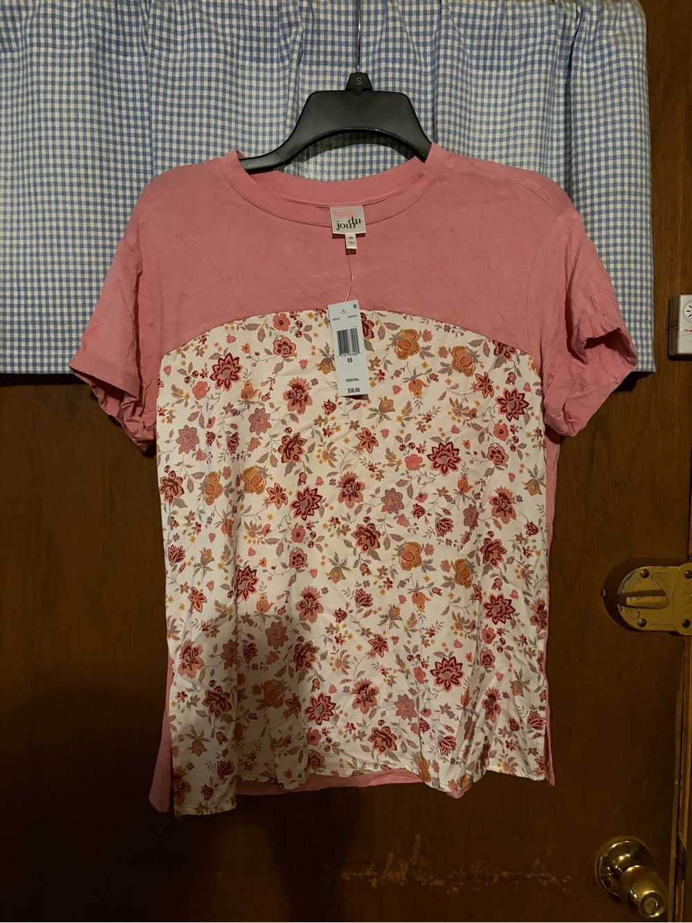 Belle Du Jour Pink Short-Sleeve Top with Floral Front Panel